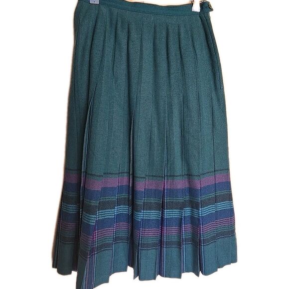 Vintage Pendleton 100% Virgin Wool Skirt Teal Purple Plaid Stripes 14"x31.5" - Picture 1 of 7